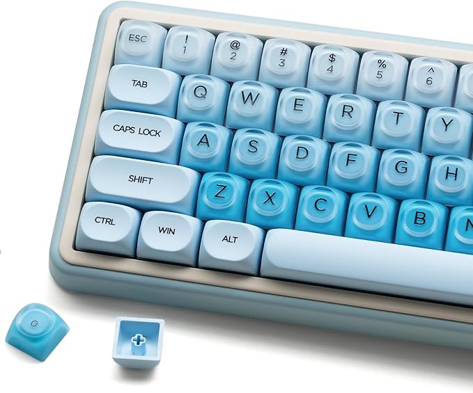 132 Keys PBT Keycaps, Jelly Keycaps Cute Custom Creamy Key caps MOA Profile for 61/68/84/87/98/100 Cherry Gateron MX Mechanical Keyboards, Blue