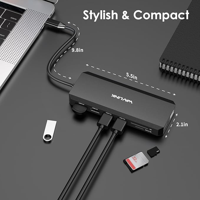WAVLINK Laptop Docking Station Dual Monitor Triple Display for Windows OS, USB C Hub with 2 HDMI, DisplayPort, 100W PD in, Gigabit Ethernet, USB 3.0/2.0 Ports, SD/TF Card Reader, Audio