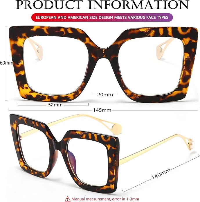 AIEYEZO Oversized Blue Light Glasses for Women, Anti Fatigue Prevent Headache Computer Eyeglasses