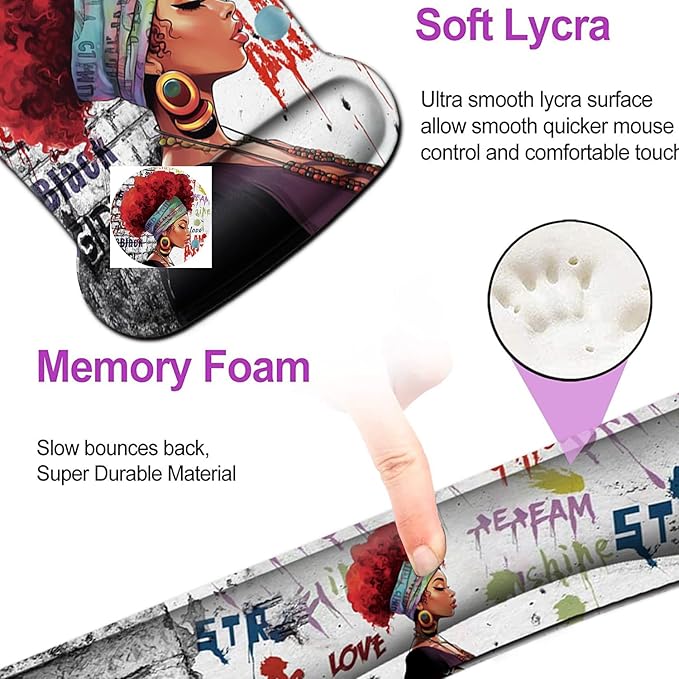 Keyboard Wrist Rest Pad and Ergonomic Mouse Pad Wrist Support Set African Woman Graffiti Girls with Red Hair for Gaming, Office, Comfortable and Pain Relief with Coaster Set
