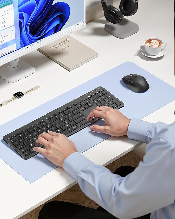 seenda Bluetooth Keyboard and Mouse Combo, COE300 Wireless Keyboard Mouse, 3 Multi-Device Connection Full Size Ultra-Slim Keyboard with Number Pad for Mac, Windows, Laptop, PC, iPad, Black