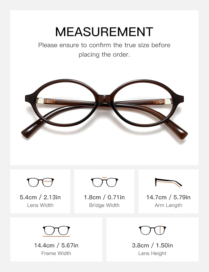 Slocyclub Fashion Oval Blue Light Blocking Glasses for Women Men Vintage Oval Small Frame Eyeglasses Retro Glasses, Brown