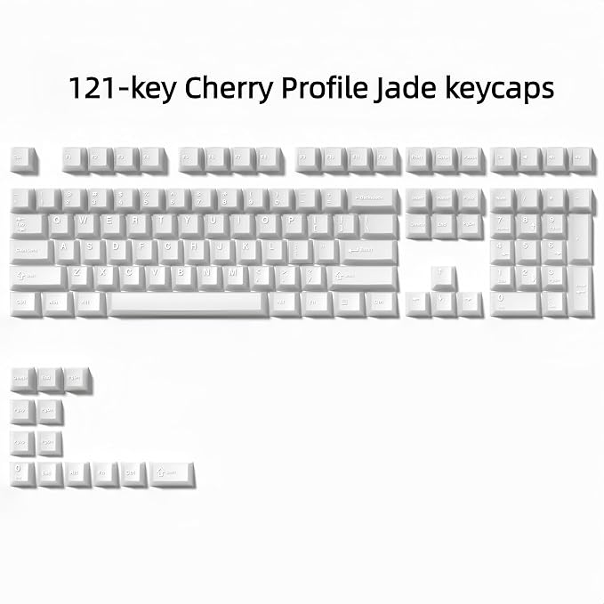 dagaladoo White Jade keycap 121-key Double Shot pbt keycaps Translucent keycaps Ceramic Cherry Profile Creamy Custom Keycap Set for 60%/65%/75%/TKL/96%/100% US Layout Mechanical Keyboard