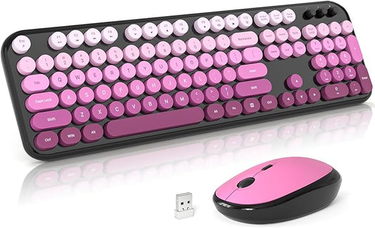 Wireless Keyboard and Mouse Combo, Typewriter Full Size Keyboard with Number Pad and 2 in 1 USB Connected Mouse for PC Computer Laptop Desktop Windows 7 8 10 11 (Black Pink)