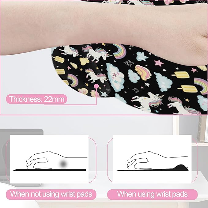 Cute Unicorn Starry Sky Rainbow Ergonomic Wrist Support Keyboard Mouse Wrist Rest Set, Computer Office Comfortable Wrist Rest for Mouse Easy Typing