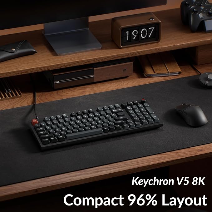 Keychron V5 8K 96% Compact Mechanical Keyboard, 8000 Hz Polling Rate Hot-Swappable QMK/VIA Programmable Wired Keyboard with Numpad & Knob, RGB Backlit, Ergonomic for Mac Windows Linux-Brown Switch