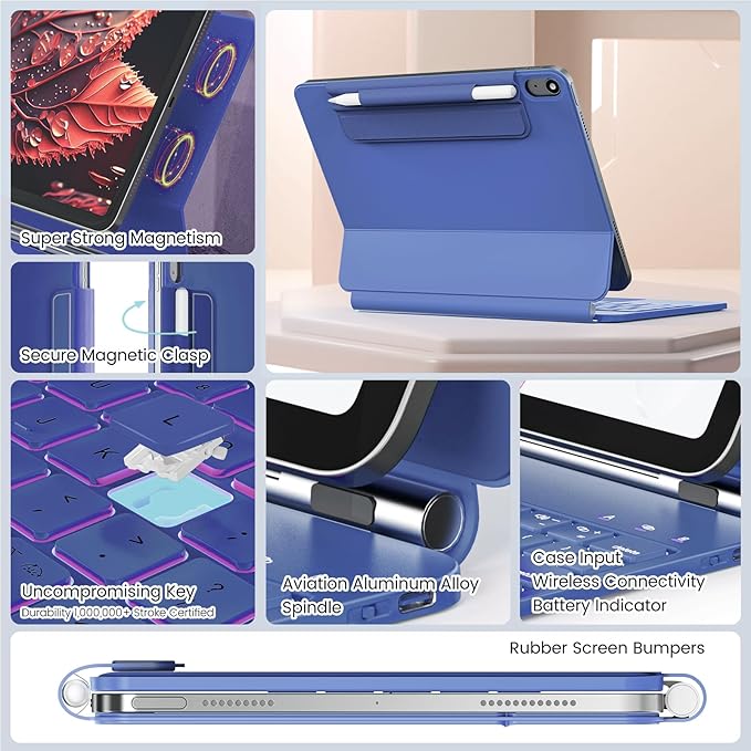 for iPad 11th(A16, 2025)/10th Generation Case with Keyboard, Magic Keyboard 2022, Springy Backlit Keys, Stain-Resistant Surface, Multi-Touch Trackpad, Blue