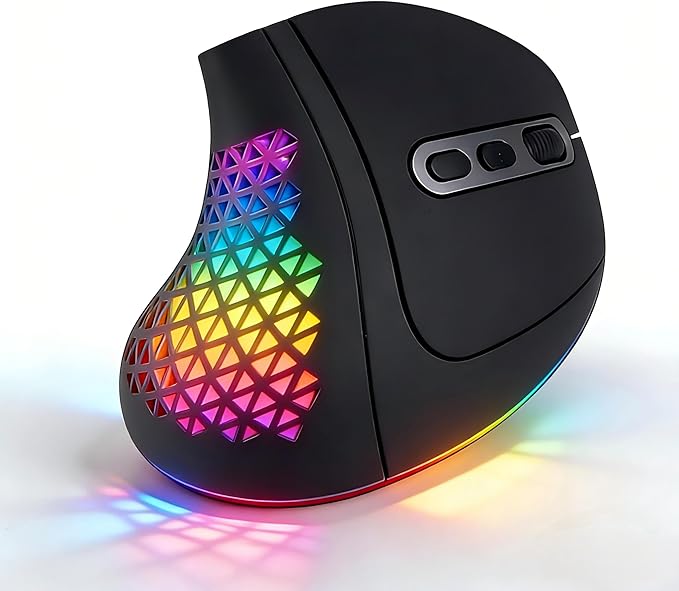 Bluetooth Wireless Dual-Mode Vertical Mouse - Silent Click, Ergonomic Comfort for Office & Home Use, Rechargeable with LED Breathing Light, Compatible with Multiple Devices (Black)