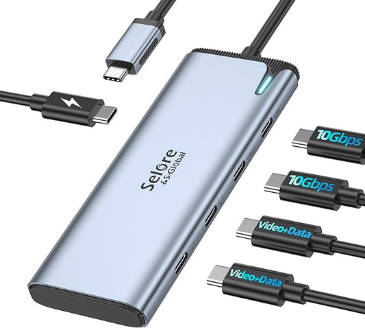 Selore USB-C Splitter with Dual 4K@60Hz Video Output,USB-C to USB-C Hub Dual Video Monitor with DP Alt Mode,10Gbps Data Transfer,100W PD,Docking Station Dual Monitor for Laptop iPad Dell HP and More