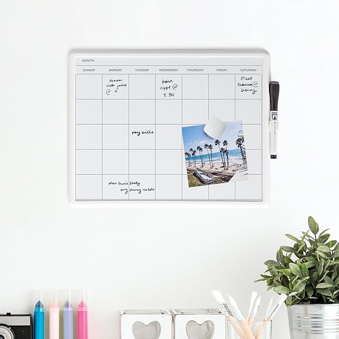 U Brands Magnetic Monthly Calendar Whiteboard, 14" x 11", Dry Erase Monthly Planner Board, Magnetic Calendar for Home, Office, Kitchen, Classroom, Includes Marker & Magnet
