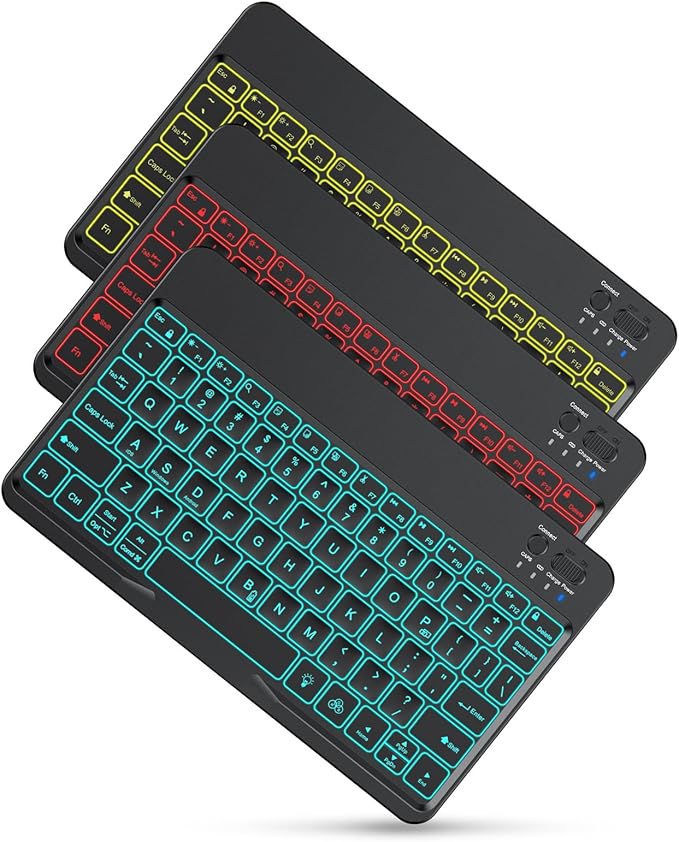 OMOTON Bluetooth Keyboard for Tablet/Android/Windows/iOS, with 7 Colors Backlight Rechargeable Wireless Mini Keyboard for Galaxy Tab A9+ / S9 FE / S10 / S11 / A11 Series etc, Black