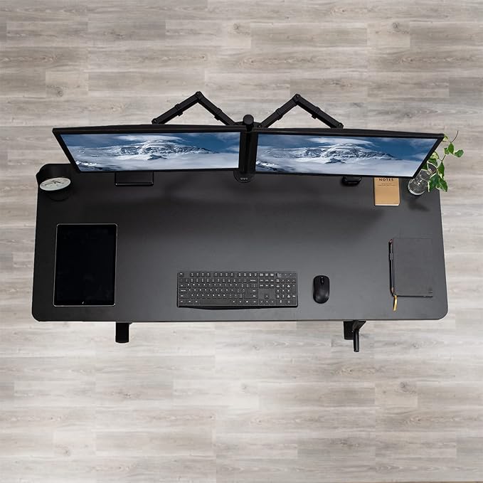 VIVO Manual Height Adjustable 60 x 24 inch Stand Up Desk, Rustic Vintage Brown Solid One-Piece Table Top, Black Frame, Standing Workstation with Foldable Handle, DESK-KIT-MB6N