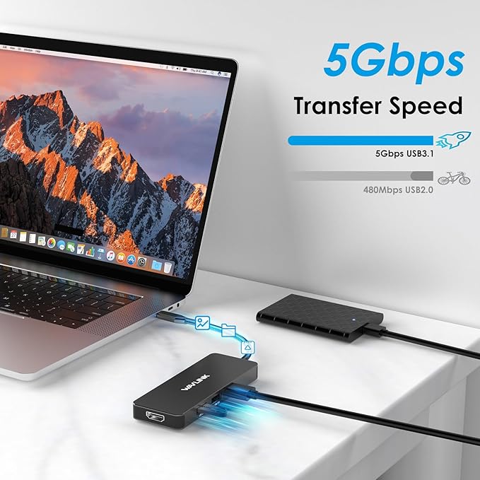 WAVLINK USB C Docking Station Dual Monitor, 4K HDMI, 100W PD, 3X USB3.1, SD/TF Card Reader, USB C Hub Dongle for MacBook Pro/Air, iPad Pro, Surface, XPS, Thunderbolt 3/4 Laptops, Black