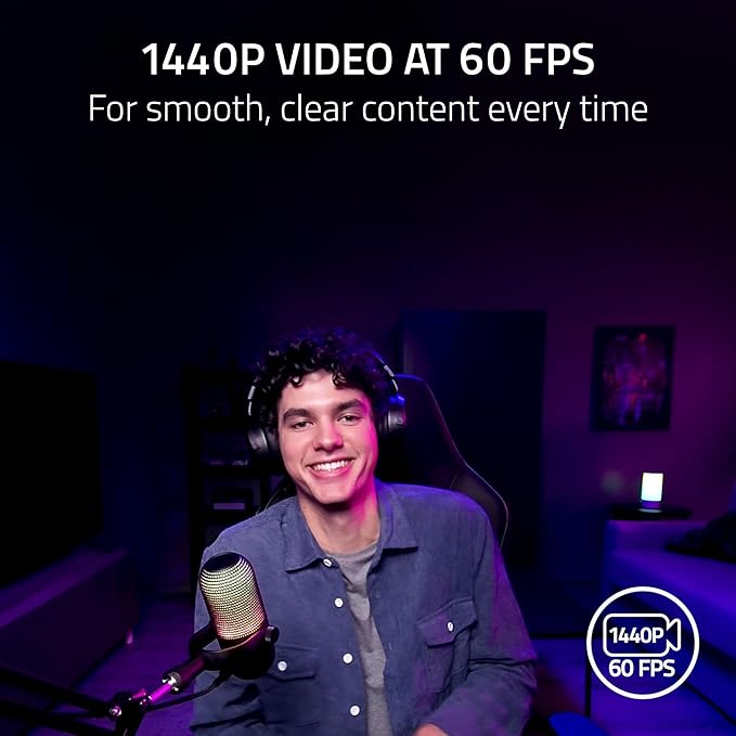 Razer Kiyo V2 X Streaming Webcam: 1440p 60 FPS - Auto Focus - Built-in Microphone - Wide Angle Lense - Integrated Privacy Shutter - Works with OBS, Xsplit, Streamlabs, Discord, Zoom, Teams - White