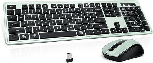 Wireless Keyboard and Mouse, 2.4GHz Cordless Silent Keyboard Mouse Combo, Optical Mouse, Plug and Play USB Receiver, Compatible with Windows, Mac, Laptop, and PC – Ideal for Office Use（Black Green）
