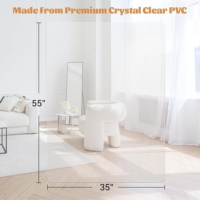 KMAT Office Chair Mat,Easy Glide Hard Wood Tile Floor Mats, Clear Desk Chair Mat for Home Office Rolling Chair,Heavy Duty Floor Protector -Anti-Slip-35 x55 Rectangular