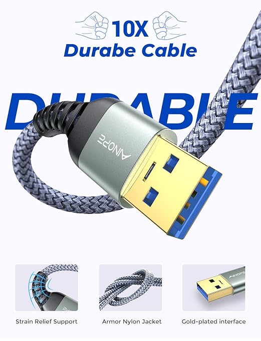 AINOPE USB to USB Cable, USB 3.0 A to A Male to Male Cable [Never Rupture] Double End Type A Cord Compatible with Hard Drive Enclosures, KVM, DVD Player, TV, Laptop Cooler,3.3Ft/Grey, 2 Pack