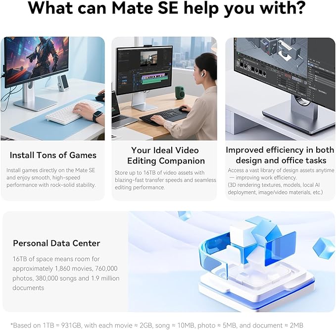 Beelink Mate SE-A Docking Stations for Beelink SER8/SER9 Pro Aluminum Alloy Body + Dual M.2 Slots (up to 2 * 8TB), with USB-C + 2* USB-A 3.0 + 2.5G LAN + SD4.0 + Type-C (PD3.0), Silver