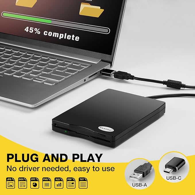 USB Floppy Disk Reader, 3.5 inch External Portable 1.44 MB FDD Floppy Disk Drive for Windows 11/10/8/7/2000/XP PC Laptop Desktop Notebook Computer