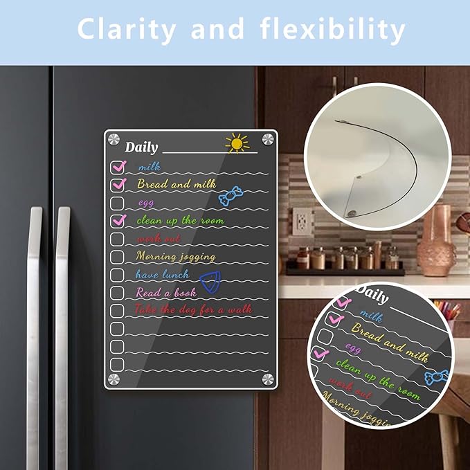 Magnetic Dry Erase Calendar for Fridge, Clear Fridge Calendar Daily Planner with 8 Markers, 7.9"x11.8"