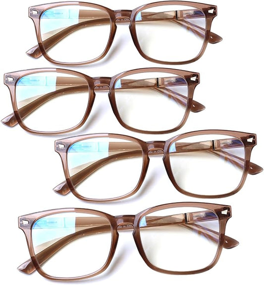 Henotin 4-Pack Blue Light Blocking Reading Glasses Women Men,Spring Hinge Computer Readers,Anti UV Ray Square Nerd Eyeglasses (4 Pack Mix, 1.00, Diopters)