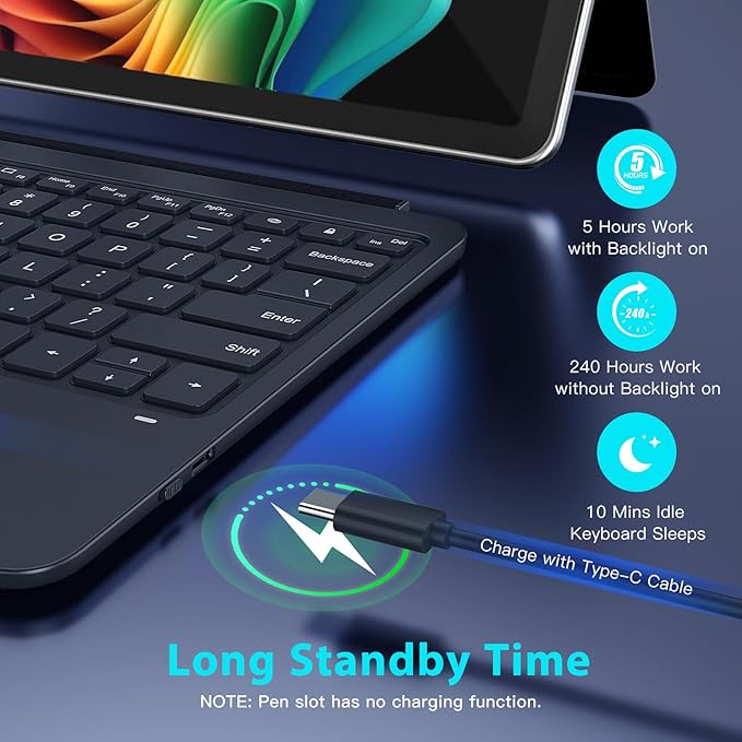 MoKo Type Cover for Microsoft Surface Pro 12" 2025 Keybaord, Ultra Slim Wireless Bluetooth Surface Pro Keyboard with 7-Color LED Backlit & Multi-Touch Trackpad Rechargeable Battery, Black