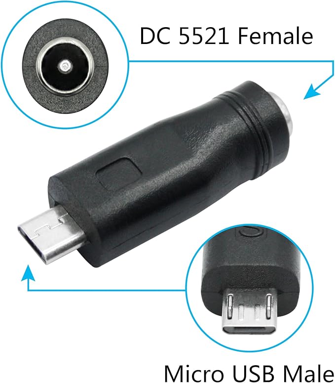 6Pcs DC 5.5mm x 2.1mm to USB Adapter, 5V DC 5521 Female to Type C & Micro & Mini USB Male Plug Convert Connector Power (Mixed)