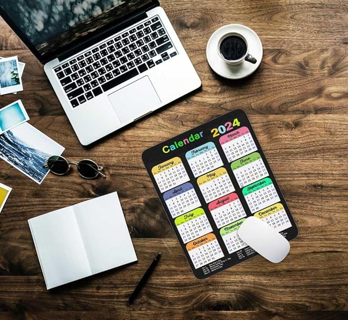 Calendar Mouse Pad, Gaming Mouse Mat with Custom Design, Non-Slip Rubber Base MousePads for Office Home Laptop Travel, 9.5"x7.9"x0.12" Inch (2024 Color Calendar Vertical)