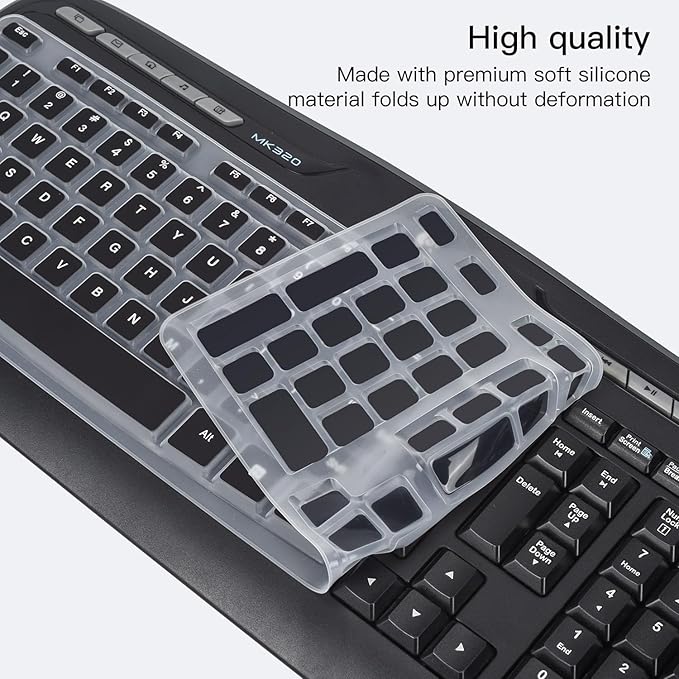 Keyboard Cover for Logitech MK320 K330 MK335 Wireless Keyboard, Waterproof Silicone Keyboard Protector for Logitech MK320 MK335, Black