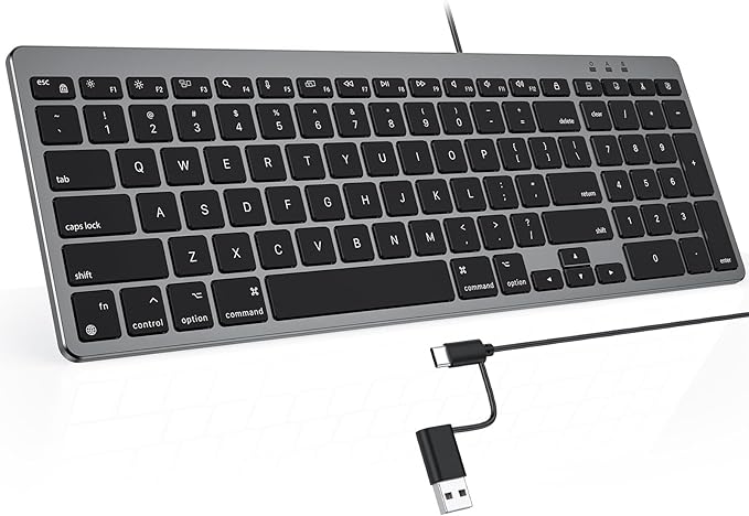 OMOTON Wired Keyboard Compatible with Mac, with Dual Interface (USB and Type-C), Numeric Keypad Compatible with MacBook Pro/Air, iMac, Mac mini/Pro Laptop, Grey
