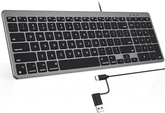 OMOTON Wired Keyboard Compatible with Mac, with Dual Interface (USB and Type-C), Numeric Keypad Compatible with MacBook Pro/Air, iMac, Mac mini/Pro Laptop, Grey