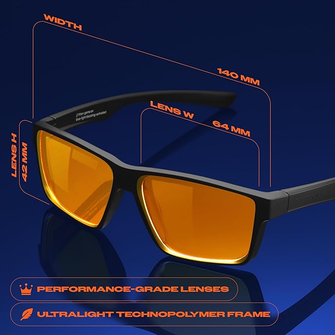 Titan Gaming Glasses, Blue Light Blocking, Night Driving Glasses for Men, Computer Protection, Gift for Gamers