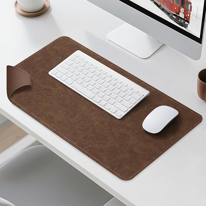 Imitation Crazy Horse Leather Desk Mat - Waterproof Desk Pad - Ideal for Large Mouse Pad and Desk Mats on Top of Desks (Brown+Brown, 25"*13")