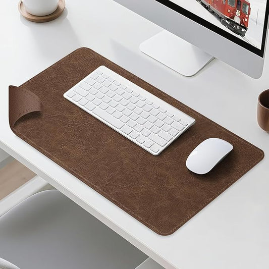 Imitation Crazy Horse Leather Desk Mat - Waterproof Desk Pad - Ideal for Large Mouse Pad and Desk Mats on Top of Desks (Brown+Brown, 33"*13")