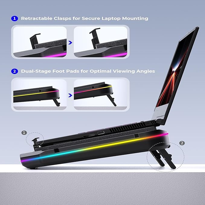 Cooling Pad for Dell Alienware m18 R2 R1 18 inch Gaming Laptop, It is a Well Deserved Heat Dissipation Monster,Cooler with Powerful Turbo Fan Can Fast Cooling,6 RGB Light Mode,Touch Start ﻿