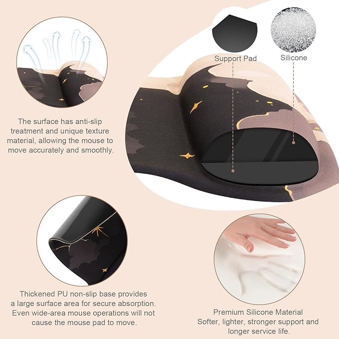 MOSISO Keyboard Mouse Pad Set, Large Gaming Mouse Pad&Keyboard Wrist Rest&Mouse Wrist Rest&Coaster, Ergonomic Non-Slip Dreamy Star Moon Mousepad with Raised Memory Foam for Home Office