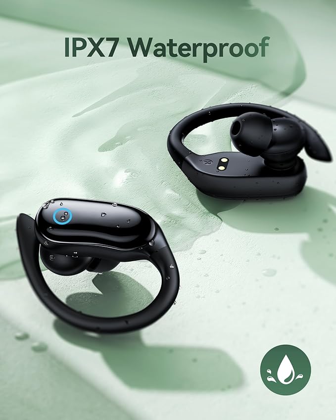 GNMN Active Noise Cancelling Ear Buds Wireless Earbuds 96hrs Playback Bluetooth Headphones Dual Battery Display Stereo Bass Earphones with Earhooks Microphone IPX7 Waterproof Headset for Sports/Gym