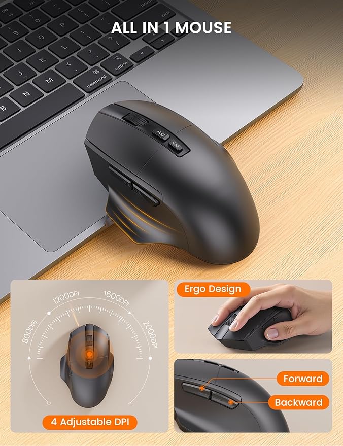 Wireless Keyboard and Mouse Combo, Ergonomic Wave Keys, Cushioned Palm Rest, Rechargeable, Phone Holder, Natural Typing, 2.4G Lag-Free, MA22 Plus Full Size Keyboards Set for Windows/Mac -SABLUTE