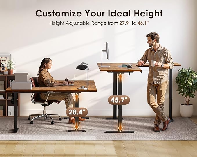 OffiGo 71 Inch Reversible L Shaped Electric Standing Desk, Height Adjustable Corner Stand up Desk, Ergonomic Large Lift Computer Table for Home, Office, Workstation, Rustic Brown