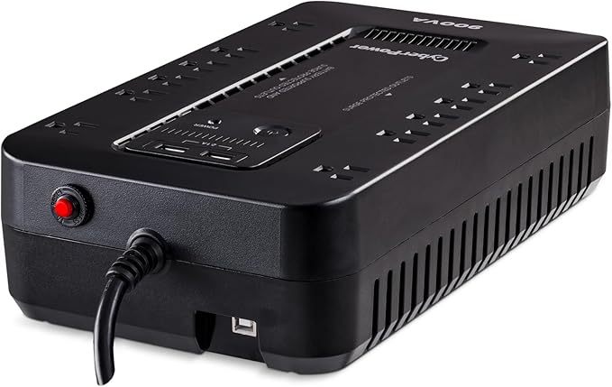 CyberPower ST900U Standby UPS System, 900VA/500W, 12 Outlets, 2 USB Charging Ports, Compact, Black