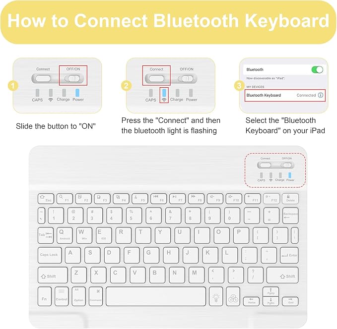 Soke for iPad (A16) 11th/10th Generation Case with Keyboard(2025/2022)-7 Color Backlight Wireless Detachable Folio Keyboard Cover with Built-in Pencil Holder for iPad 11/10.9 inch, Yellow Marble