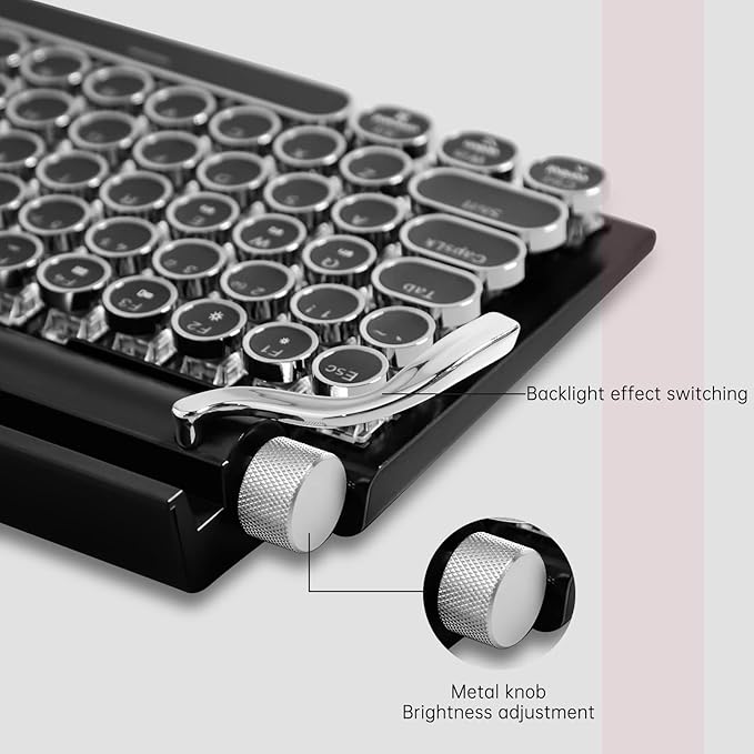 Adventurers Typewriter Style Retro Mechanical Keyboard LED Backlight 83 Keys Bluetooth 5.0 Blue Axis, Suitable Desktop Computers/Laptops Mac/Mobile Punk Keys, Black, 12.8 x 6.6 x 1.6 inches