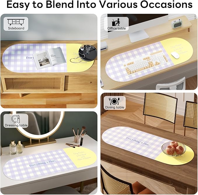 Checkered Pattern Desk Pad Protector, 35.5 x 13'' in Aesthetic Mouse Mat for Desktop, Waterproof PU Leathe Non-Slip Desk Writing Pad for Office and Home, Purple and Yellow