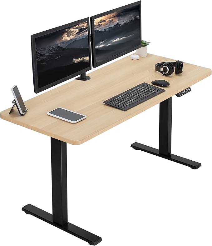 VIVO Electric 60 x 24 in Standing Desk, Memory Height Adjustment, 1B Series, Holds 220 lbs, One-Piece Light Wood Top, Black Frame, DESK-KIT-1B6C