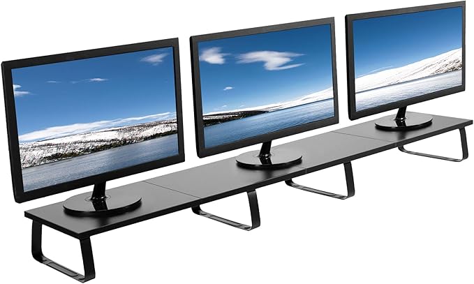 VIVO 55 inch Extra Long Monitor Stand, Wood & Steel Desktop Riser, Multi Screen, TV, Keyboard, Laptop, Ergonomic Desk and Tabletop Organizer, Black, STAND-V000D5