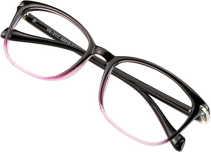 VisionGlobal Blue Light Blocking Glasses for Women Men, Stylish Square Frame (Black Purple,No Magnification)