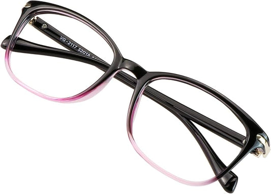 VisionGlobal Blue Light Blocking Glasses for Women Men, Stylish Square Frame (Black Purple,No Magnification)