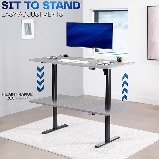 VIVO Electric 60 x 30 inch Stand Up Desk, Height Adjustable, Dark Gray Top Black Frame, Home and Office Furniture Sets, DESK-KIT-0B6G