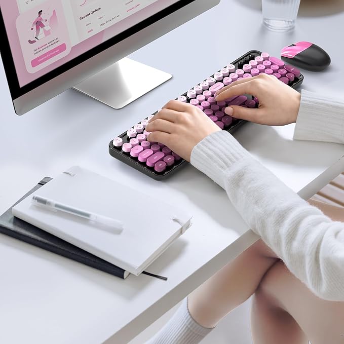 KNOWSQT Wireless Keyboard and Mouse Combo - Blackpink-Gradient Colorful 2.4G Typewriter Full-Size Cute Keyboards - USB Receiver Plug and Play, for Computer, PC, Laptop, Desktop, Windows