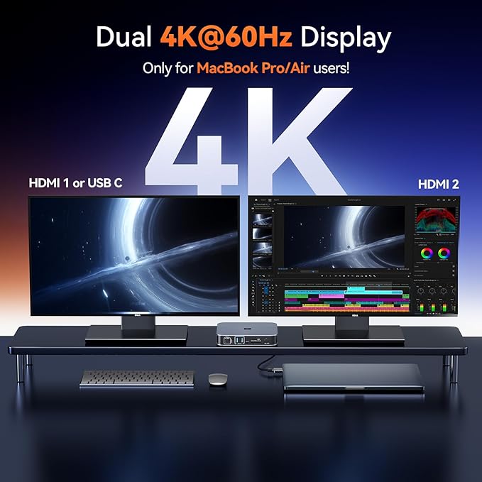 TobenONE 18-in-2 Docking Station Dual Monitor for MacBook Pro/Air M5/M4/M3/M2/M1 Pro/Max, Plug and Play, Mac Docking Station with 4K@60Hz HDMI&USB-C, 150W Adapter, 10Gbps/PD 30W, 7 USB, 2.5G Ethernet